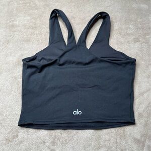 ALO Yoga Black Cropped Sports Tank with Double Straps